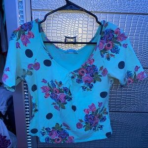 Medium light blue floral slim crop top